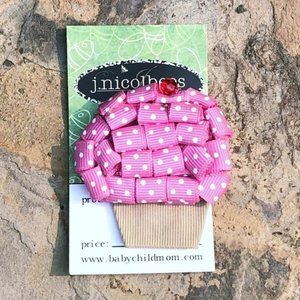 Pink & White Polka Dot Ribbon Cupcake Clippie